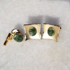 Vintage Jade French Cufflinks and Tie Tack Pin
